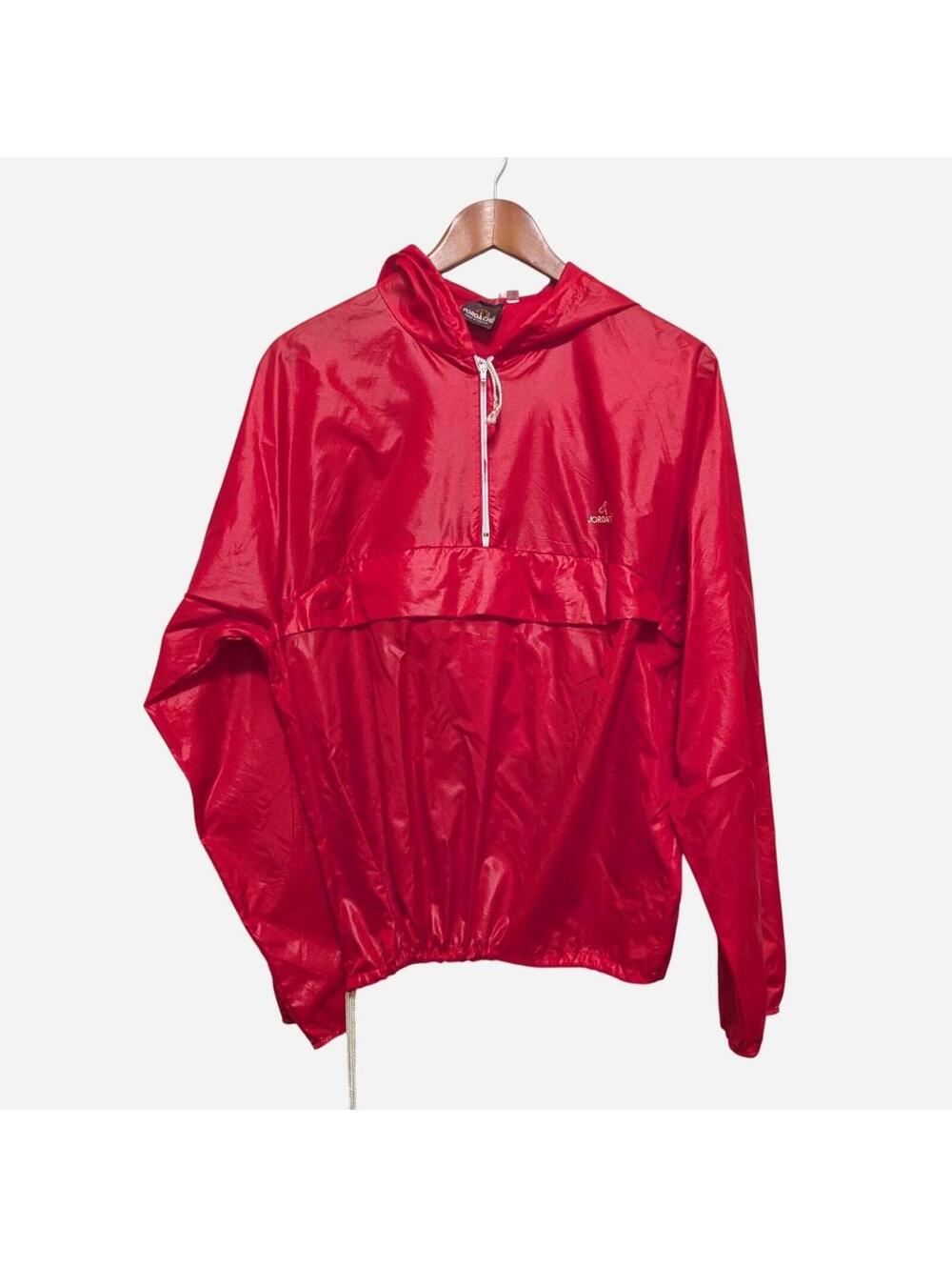 80s Jordache Red Nylon Windbreaker Jacket Pullover Anorak Hooded Large